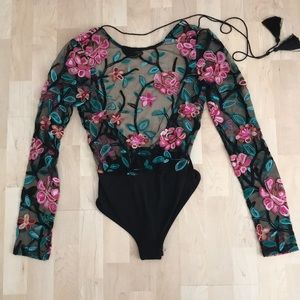 LF Sheer Open Back Bodysuit